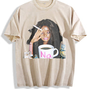 No Mug Woman Meme Vintage Washed T-Shirt in Beige