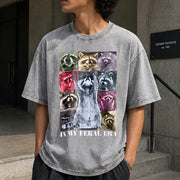 In My Feral Era Raccoon Animal Meme Racoons Team Trash Vintage Washed T-Shirt in Gray