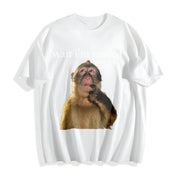 Wait I'm Goated Thinking Monkey Meme Brainrot Cotton T-Shirt in White