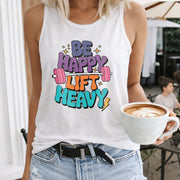 Be Happy Lift Heavy Crew-neck Sleeveless Vest Outdoor Women's Color Cotton Tank Top in White