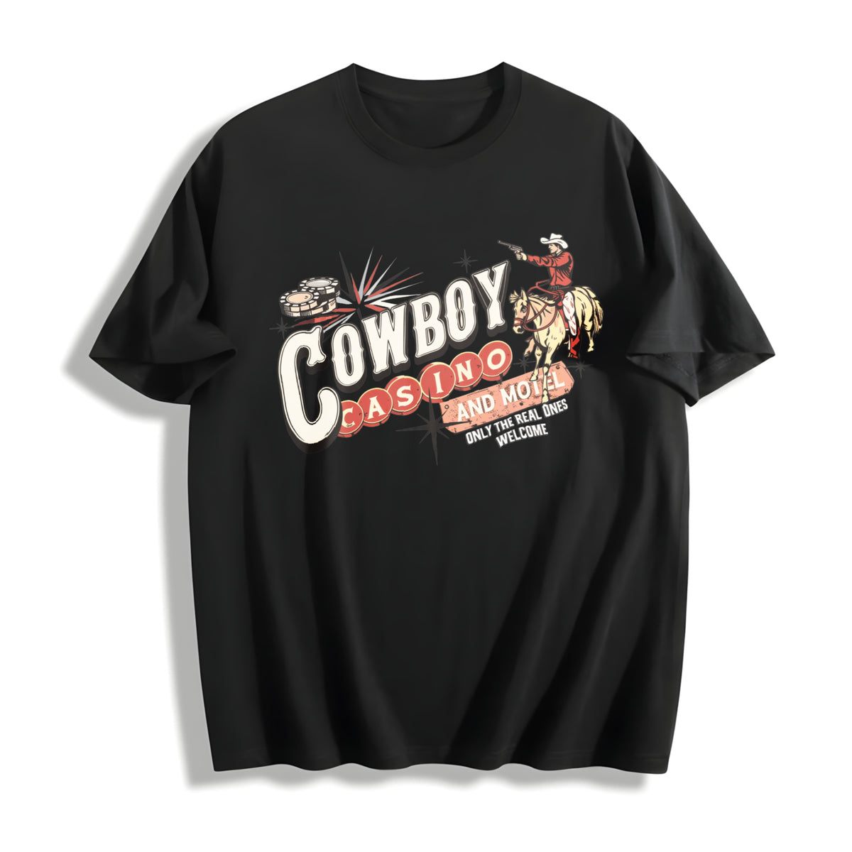 Rodeo Retro Western Cotton T-Shirt in Black