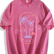 Retro Surf Tropical Beach Sunset Palm Tree and Surf Vintage Washed T-Shirt in Red