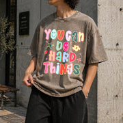 You Can Do Hard Things Teacher Vintage Washed T-Shirt in Brown