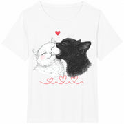 Cat Love Black White Cats Cotton T-Shirt in White