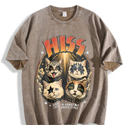HISS Cat Band Retro Rock Concert Vintage Washed T-Shirt in Brown