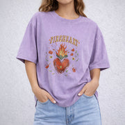 Fire-heart vintage washed oversized T-shirt in Purple