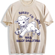 Dilly Dallying Sorry I'm Late Vintage Washed T-Shirt in Beige