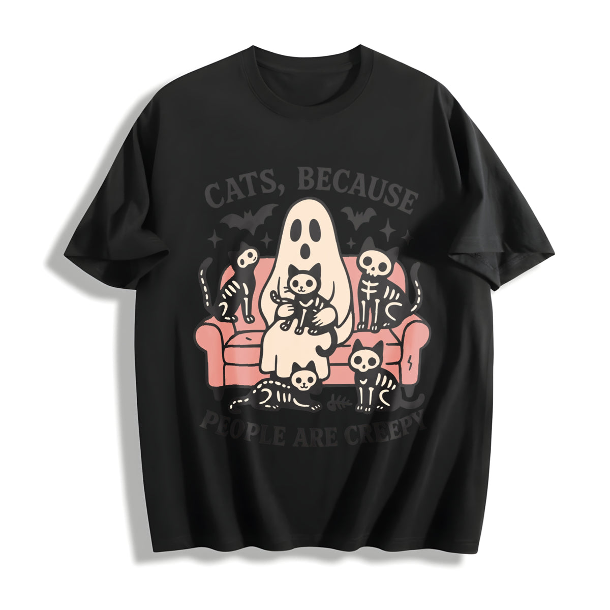 CATS Sofa Skull Cat 1pc Cotton T-Shirt in Black