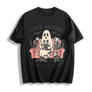 CATS Sofa Skull Cat 1pc Cotton T-Shirt in Black