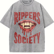 Horror Rippers Society 90s Halloween Vintage Washed T-Shirt in Gray