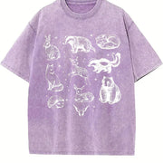 Forest Animals 90s ® Tattoo Vintage Washed T-Shirt in Purple