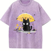 Autumn a Art This Round-neck Short-sleeve Is Vintage Washed T-Shirt in Purple