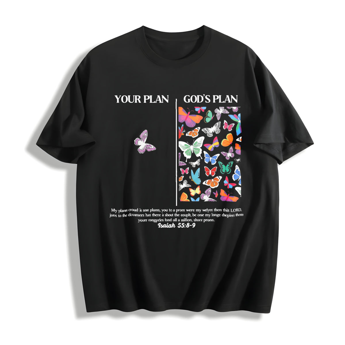 Jesus Butterflies God's Plan Cotton T-Shirt in Black