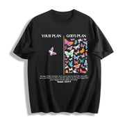 Jesus Butterflies God's Plan Cotton T-Shirt in Black