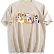 Easter Bunny Ear Dog & Egg Carrot Vintage Washed T-Shirt in Beige