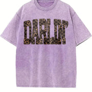 Retro Western Checkered Leopard Western Concert vintage washed oversized T-shirt in Purple