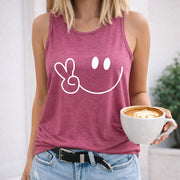 Cartoon Smile Face Vest Women's Color Cotton Tank Top in Red