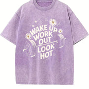 Wake Up Work Out Look Hot Vintage Washed T-Shirt in Purple