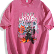 Loud Win 90s Retro Gothic Feminist Warrior Dark Fantasy Vintage Washed T-Shirt in Red