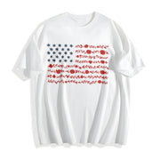 Floral American Flag Cotton T-Shirt in White
