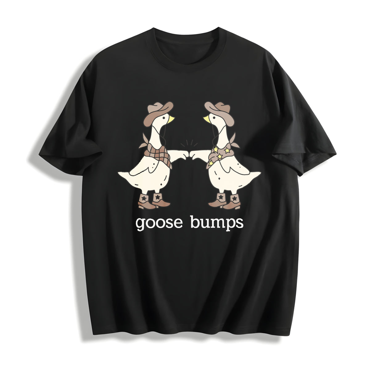 Goose Bumps Western Silly Goose Lover Goose Couple Cotton T-Shirt in Black