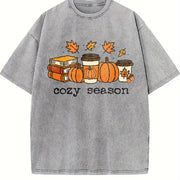 Books Lover Fall Pumpkin Season Vintage Washed T-Shirt in Gray
