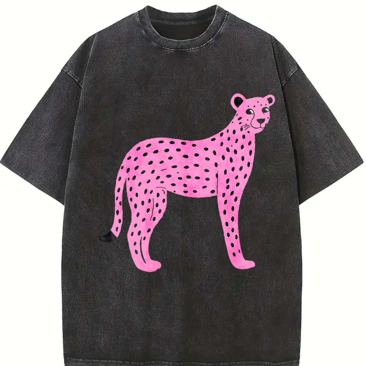 Pink Cheetah Pink Spotted Leopard Vintage Washed T-Shirt in Black