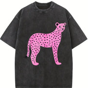 Pink Cheetah Pink Spotted Leopard Vintage Washed T-Shirt in Black