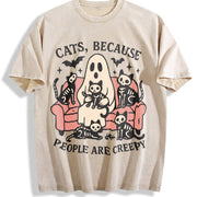 CATS Sofa Skull Cat 1pc Vintage Washed T-Shirt in Beige