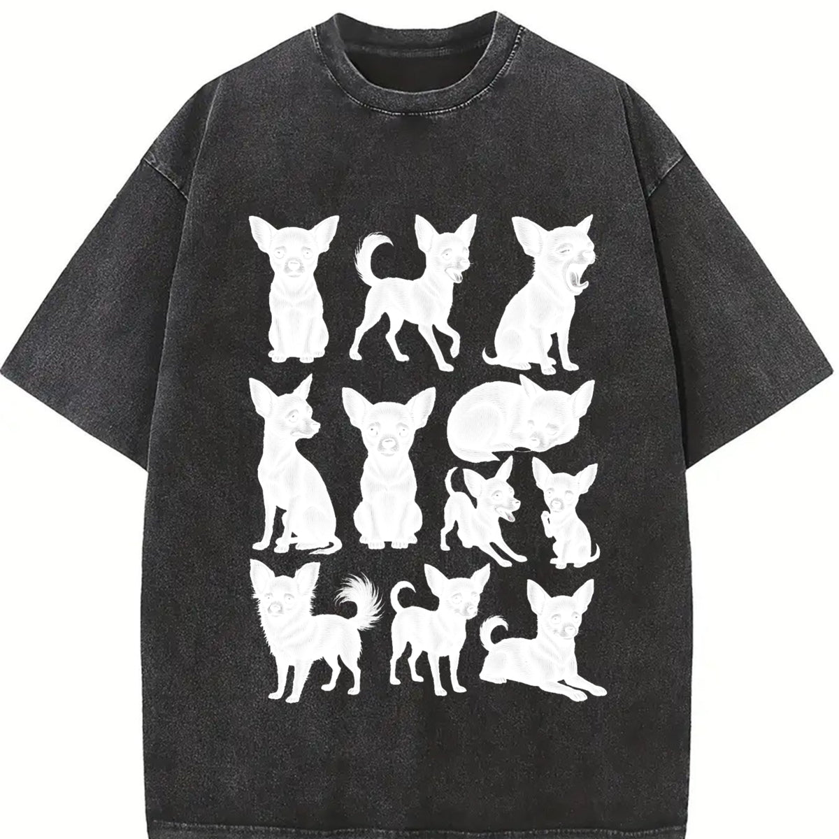 Black Chihuahua Chart Vintage Washed T-Shirt in Black