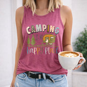 Camping Is My Happy Place Women's Color Cotton Tank Top in Red