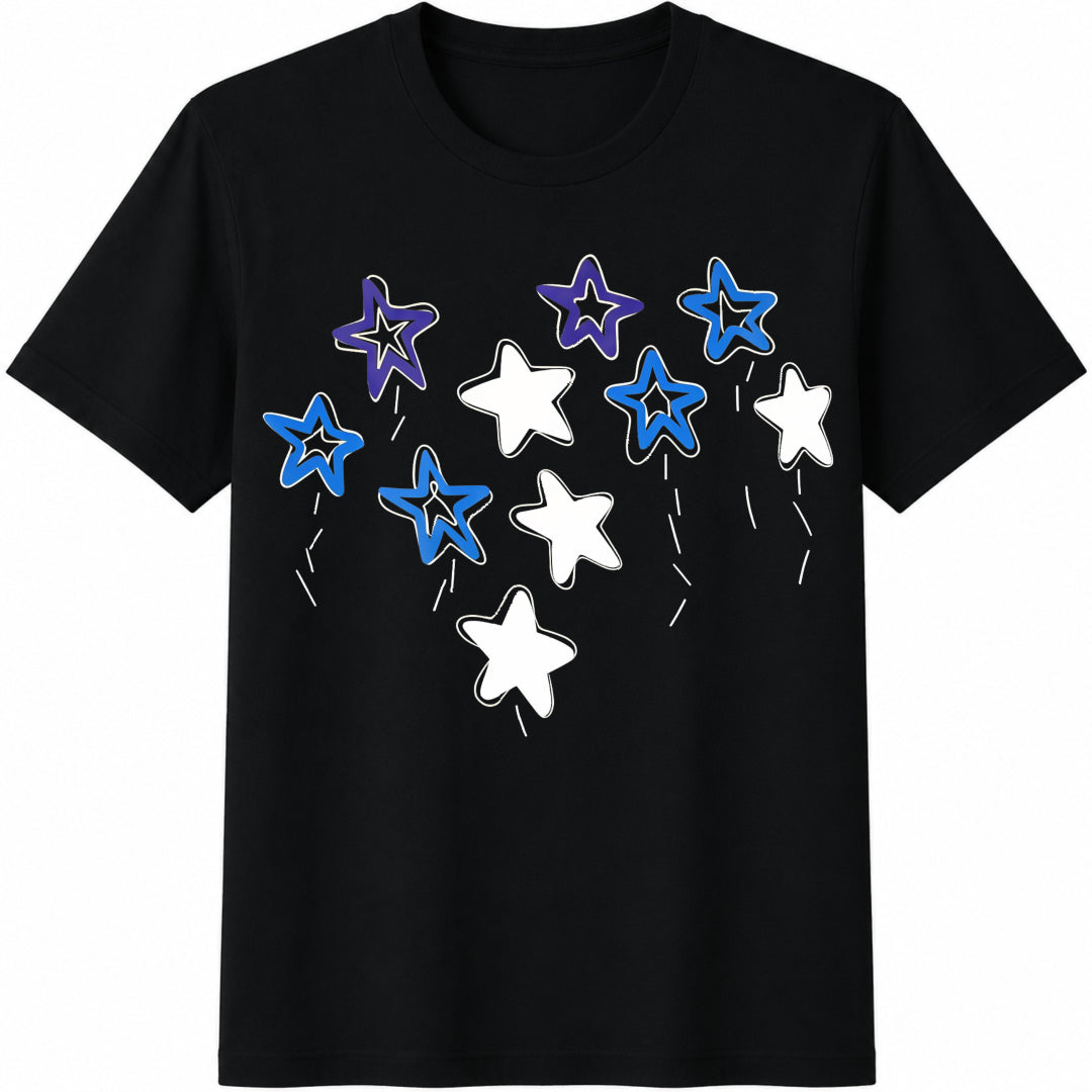 Doodle Stars Cotton T-Shirt in Black