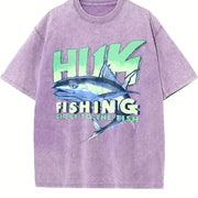 Fishing Tank Angler Outdoor Workout Vintage Washed T-Shirt in Purple
