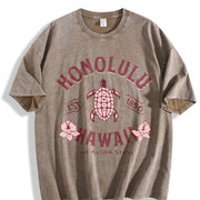 Honolulu Hawaii Turtle vintage washed oversized T-shirt in Brown