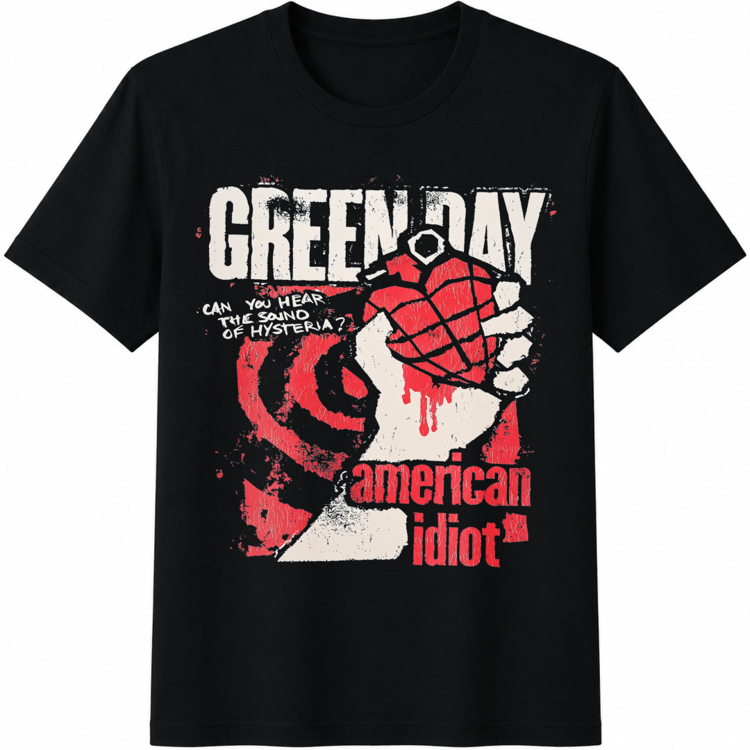Green American Black Punk Rock Cotton T-Shirt in Black
