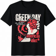 Green American Black Punk Rock Cotton T-Shirt in Black