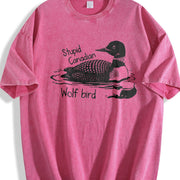 Stupid Canadian Wolf Bird Vintage Washed T-Shirt in Red