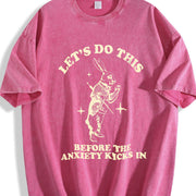 Let's Do this Before Anxiety Kicks In Rabbit vintage washed oversized T-shirt in Red