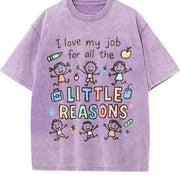 I Love My Job for All the Little Reasons Teacher Vintage Washed T-Shirt in Purple