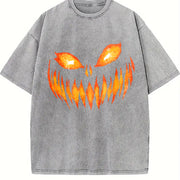 Horror Pumpkin Retro 90s Vintage Washed T-Shirt in Gray