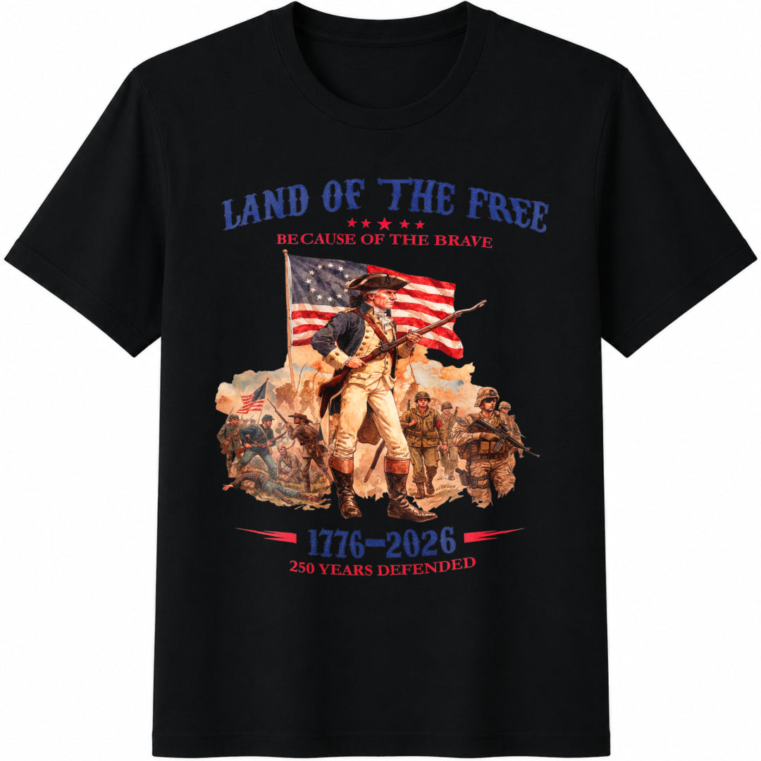 Land of the Free Because of the Brave Cotton T-Shirt in Black
