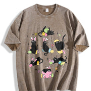 Easter: Black Cat with Bunny Ears in Various Poses Vintage Washed T-Shirt in Brown
