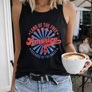 July 4th Land of the Free Women's Color Cotton Tank Top in Black