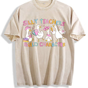 Silly Teacher Goose Vintage Washed T-Shirt in Beige
