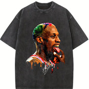 Dennis Tongue Out Hollywood 90's Basketball vintage washed oversized T-shirt in Black