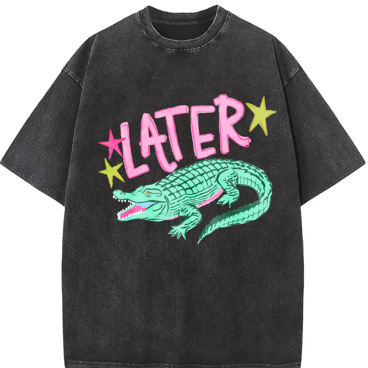 Later Gator After a While Crocodile Vintage Washed T-Shirt in Black