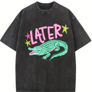 Later Gator After a While Crocodile Vintage Washed T-Shirt in Black