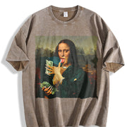 Mona Lisa Drinks Vintage Washed T-Shirt in Brown