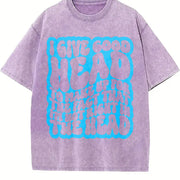 Not Right in the Head Humor Retro Wavy Lettering Sarcasm Vintage Washed T-Shirt in Purple