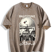 Palestine Freedom Heavy with Hope & Solidarity Retro Vintage Washed T-Shirt in Brown